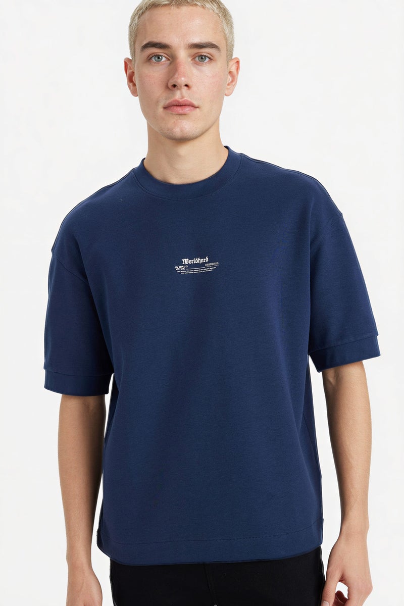 DeFacto Blue Man Breathable Loose Fit Printed T-Shirt Casual - Image 1